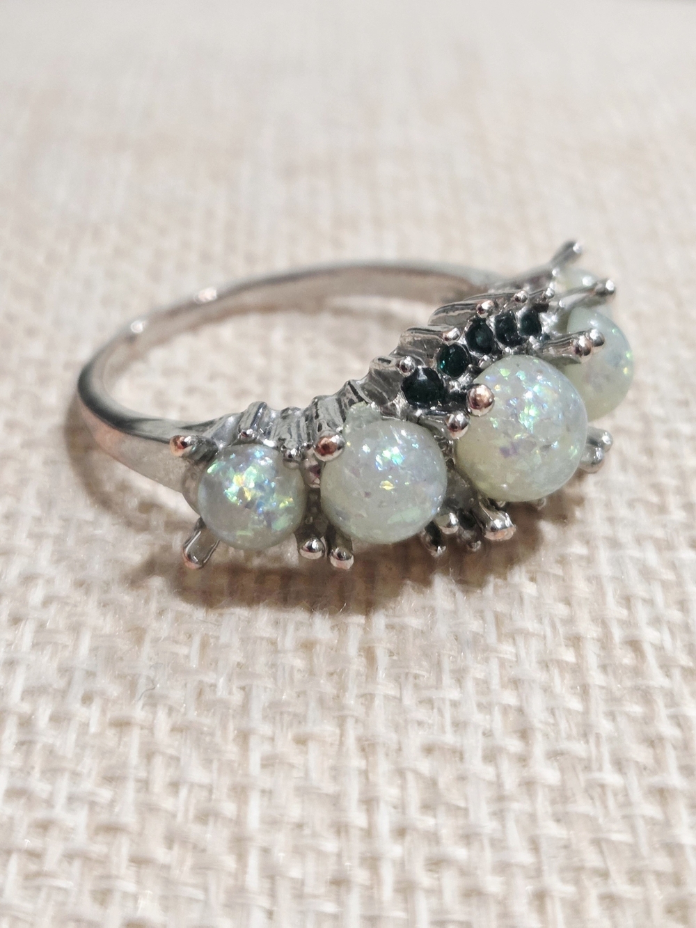 Opal Cluster Ring in White Opal and Silver~ Size 10 - Picture 3 of 4